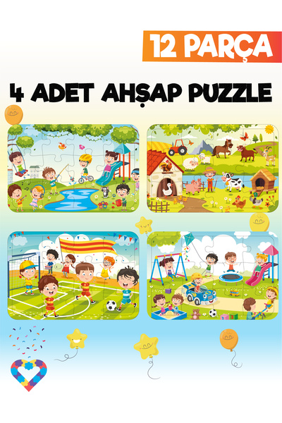 esatoys 12 Parçalı Montessori Ahşap Puzzle – 3-4 Yaş Eğitici Oyuncak