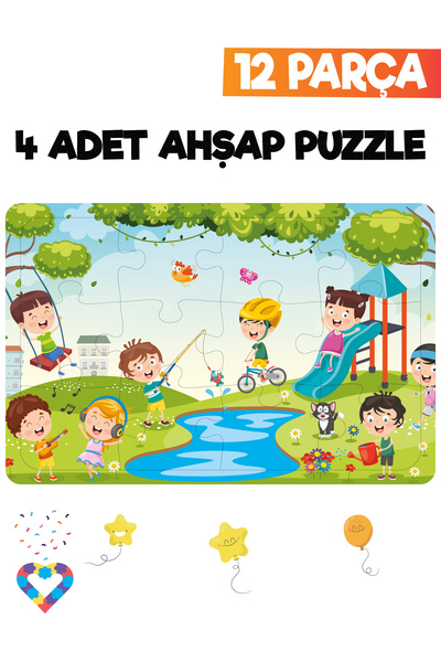 esatoys 12 Parçalı Montessori Ahşap Puzzle – 3-4 Yaş Eğitici Oyuncak