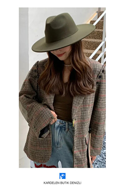 Kardelen Butik Denizli Felt Wide Fedora Hat for Women and Men in Autumn and Winter (Shrink Rope Available)