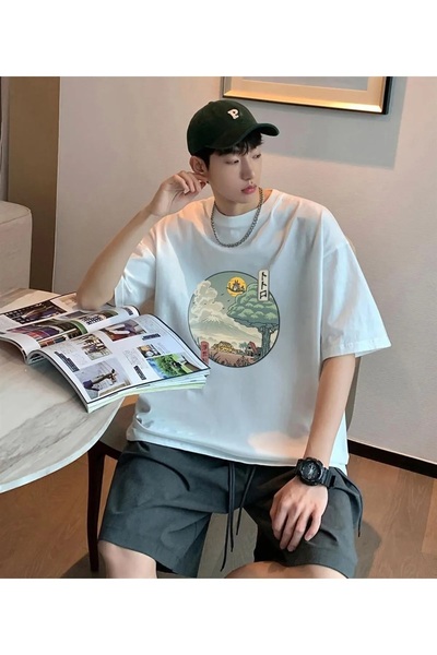 Le Savu Μπλουζάκι Unisex oversized της Neighbor's Ukiyo-e με τύπωμα σε λευκό ...