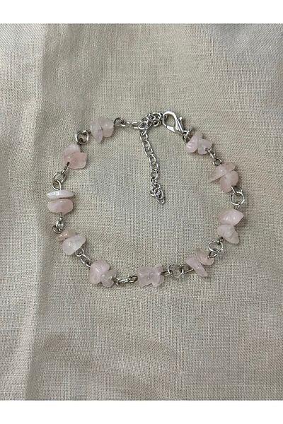 sleyshop Pink Quartz Natural Stone Silver Color Bracelet