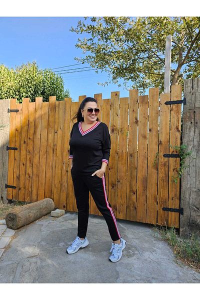 BİrHoşButik Large Size Lycra Bottom Two Thread Top Imported Vıskon Fabric Sweat Resistant Long Ribbed Tracksuit Set