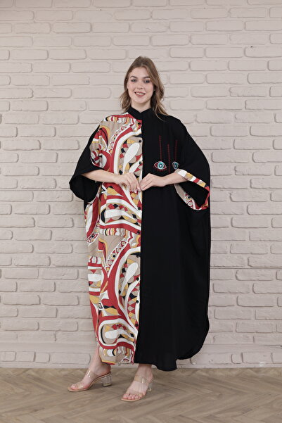 mervemoda Γυναικείο Μαύρο Υφαντό Φόρεμα με γιακά σε μεγάλο μέγεθος