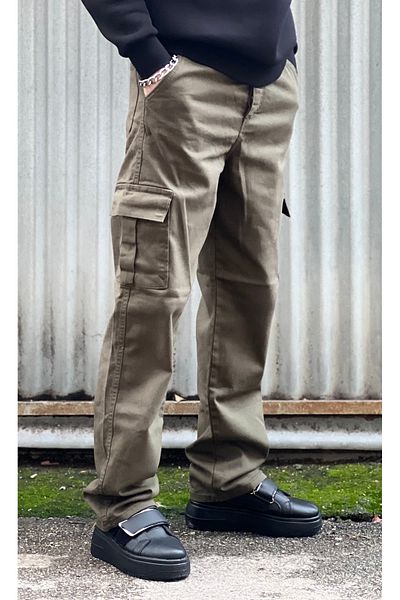 ElitWear Ανδρικό άνετο τσεπάκι φορτηγό παντελόνι χακί