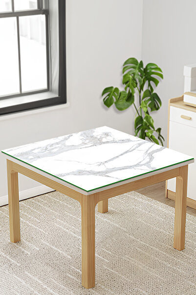 Decorita Masa Camı | Atlantis | Beyaz Elit Mermer | 75cm x 75cm