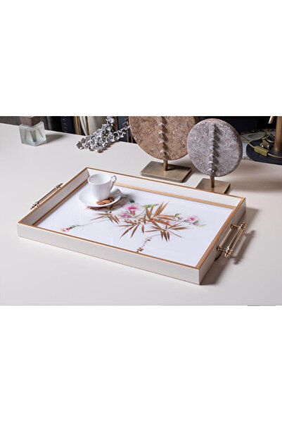 TAVOLO ARTE White Framed Flower Pattern Luxury Serving and Presentation Tray ...
