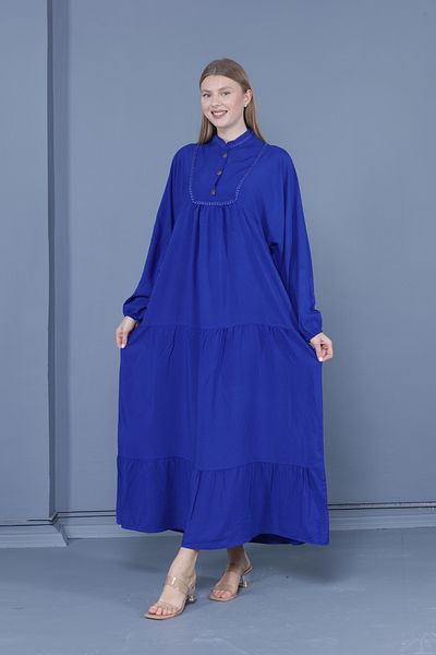 mervemoda فستان نسائي منسوج ذو ياقة كبيرة الحجم
