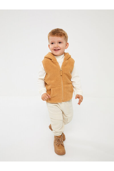 LC Waikiki Chlapecká plyšová vesta na zip s límcem s kapucí