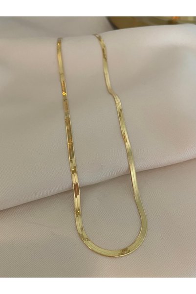 emy by emel luxury silver jewelry Altın Kaplama Italyan Yassı Zincir Kolye 45...