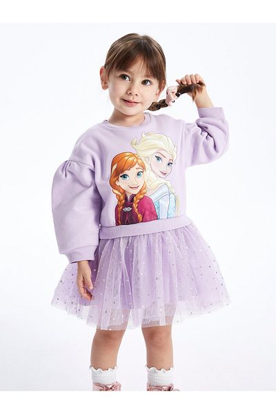 LC Waikiki Elsa Printed - Crew Neck Long Sleeve Baby Girl Dress