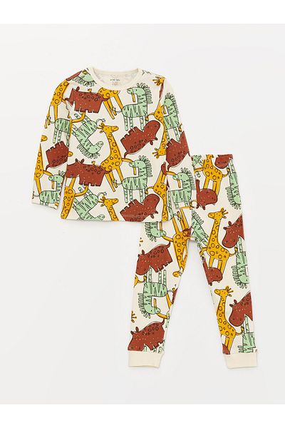 LC Waikiki Baby Boy - Crew nyakú és hosszú ujjú mintás pizsama szett