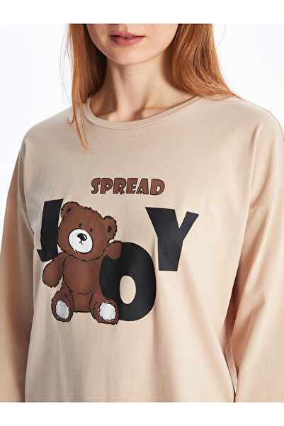 LC Waikiki Dámské pyžamo s dlouhým rukávem a výstřihem - potištěné