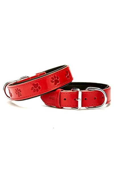 Doggie Comfort Deri Pati Desenli Köpek Boyun Tasması Large Kırmızı 3.5x52-60 Cm