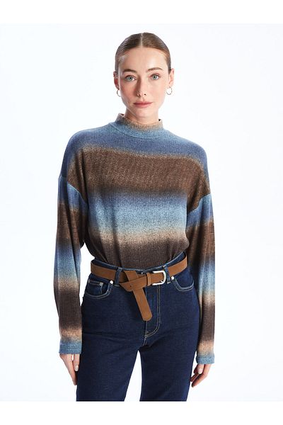 LC Waikiki Stand Collar Color Block Long Sleeve Women's T-Shirt