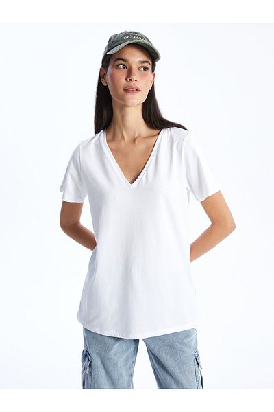 LC Waikiki Kurzärmliges Damen-T-Shirt mit V-Ausschnitt