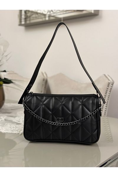 mossi Quilted Women's Shoulder and Shoulder Bag with Black Chain Detail
