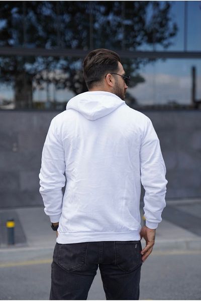 Store ModaEN سويت شيرت أبيض بغطاء للرأس (بدون طباعة - 2 خيوط - شاردون)
