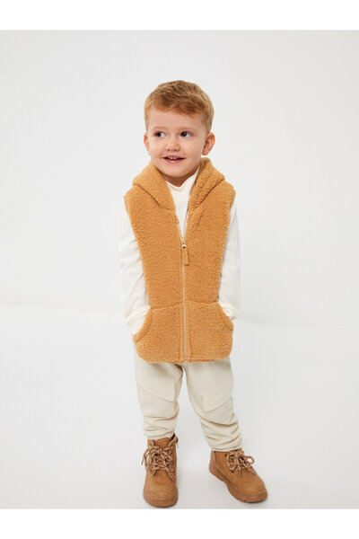 LC Waikiki Chlapecká plyšová vesta na zip s límcem s kapucí