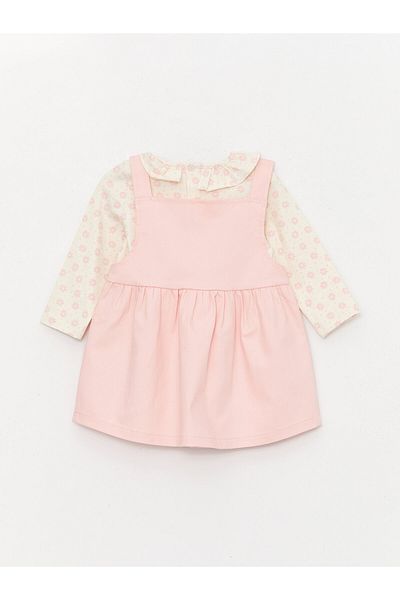 LC Waikiki Crew Neck Long Sleeve Baby Girl Blouse and Salopet Dress 2 Pieces Set