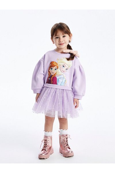 LC Waikiki Elsa Printed - Crew Neck Long Sleeve Baby Girl Dress