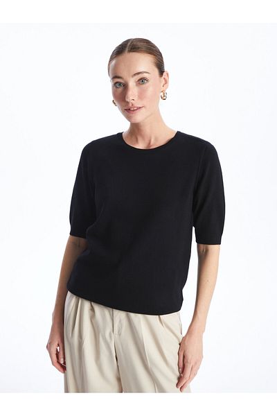 LC Waikiki Women's Knit Sweater - Crew Neck, Solid Cut, Short Sleeve