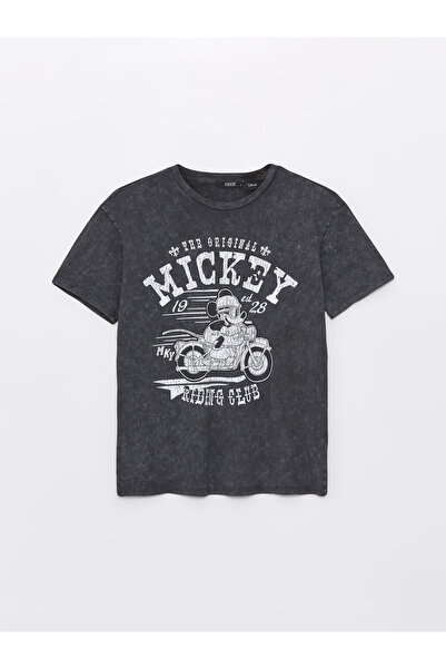 LC Waikiki Γυναικείο μπλουζάκι με λαιμόκοψη Mickey Mouse με κοντό μανίκι