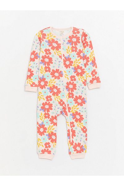 LC Waikiki Gemusterter Overall mit Rundhalsausschnitt und Reißverschluss für Baby Mädchen