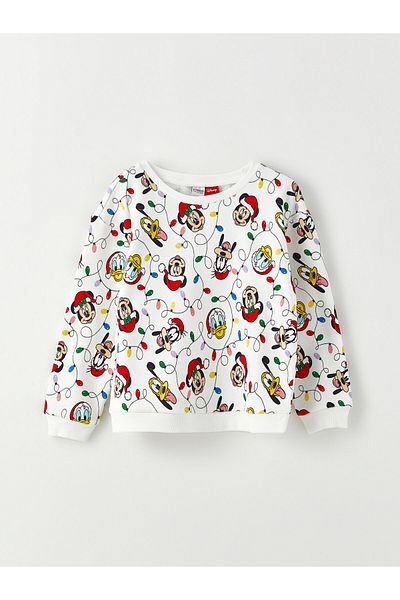 LC Waikiki Dívčí mikina s dlouhým rukávem s potiskem Mickey Mouse Crew Neck