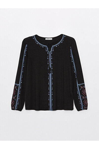 LC Waikiki Dámská halenka s detailním vyšívaným límcem s dlouhým rukávem