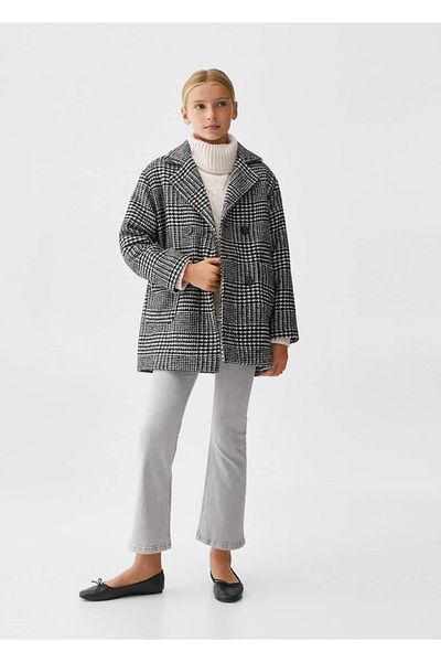 MANGO Kids Palto - Σχεδίαση με καρό και πτερύγιο