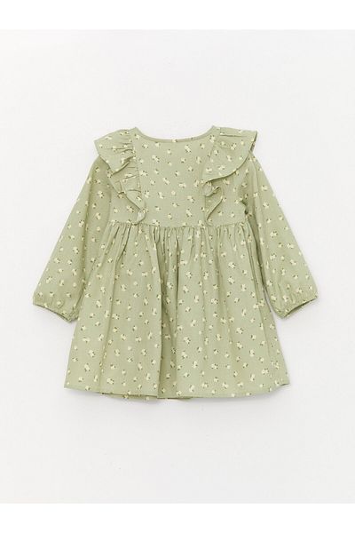 LC Waikiki Crew Neck Floral Patterned Long Sleeve Baby Girl Dress