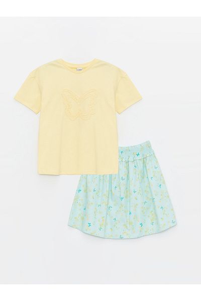 LC Waikiki Crew Neck Girl's T-Shirt and Skirt
