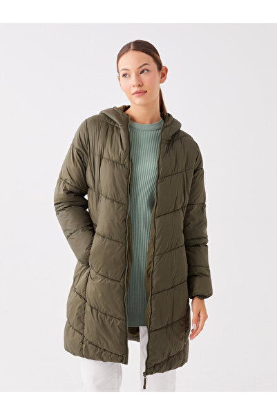 LC Waikiki Jachetă puf pentru femei, cu glugă, cu model