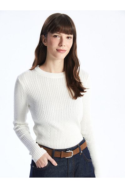 LC Waikiki Long Sleeve Crew Neck Patterned Women's Knitwear Sweater