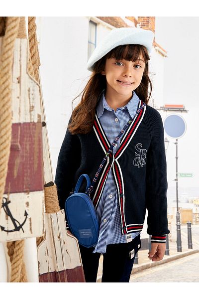 LC Waikiki Strickjacke mit V-Ausschnitt und Stickereien für Mädchen mit langen Ärmeln