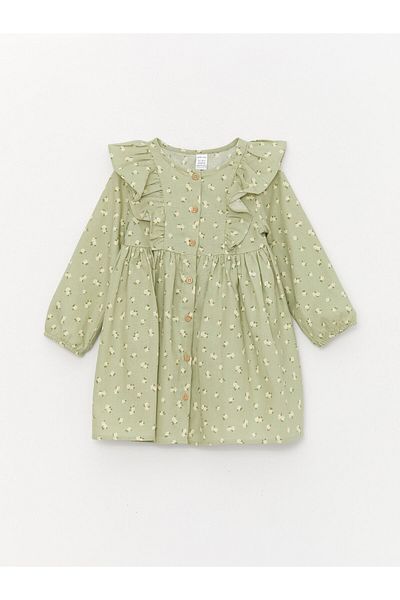 LC Waikiki Crew Neck Floral Patterned Long Sleeve Baby Girl Dress