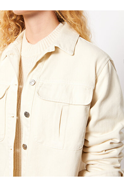 LC Waikiki Front Button Closure Straight Long Sleeve Cotton Women's Shirt Jacket