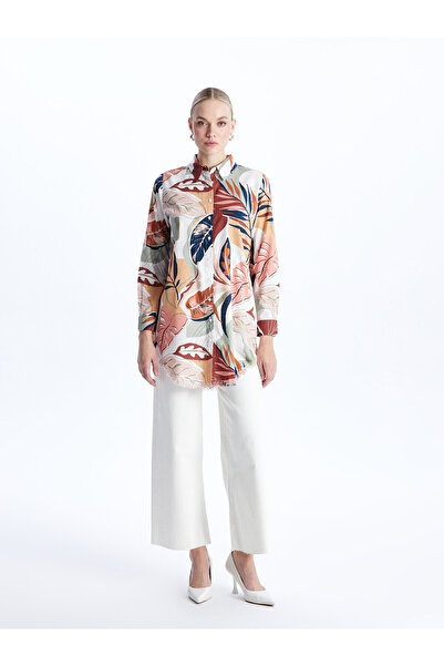 LC Waikiki Vzorovaná dámská košilová tunika s dlouhým rukávem