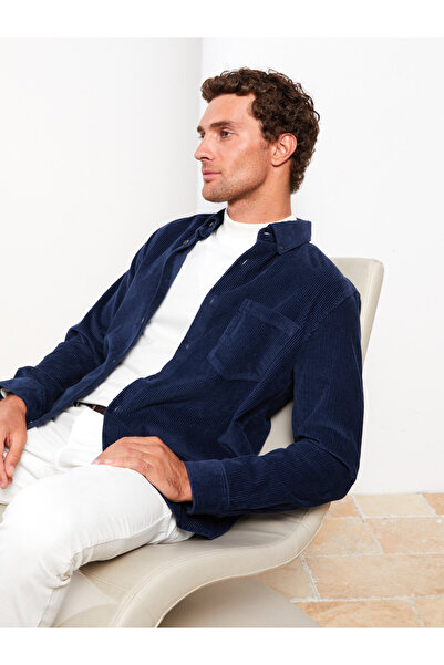 LC Waikiki Cămașă pentru bărbați din velur cu mânecă lungă, cu ajustare normală