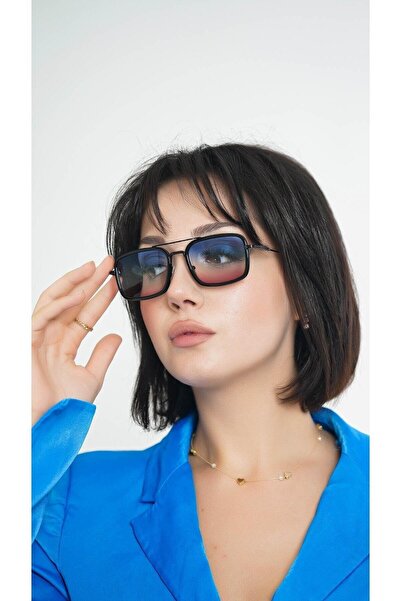 Angel Eyes نظارة شمسية ستارك، تصميم مستطيل، إطار أسود، زجاج أزرق متدرج