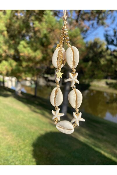 Stoneday Sea Shell Crimped Stone Starry Gold Detailed Dangle Starry Phone Strap Ornament Charm