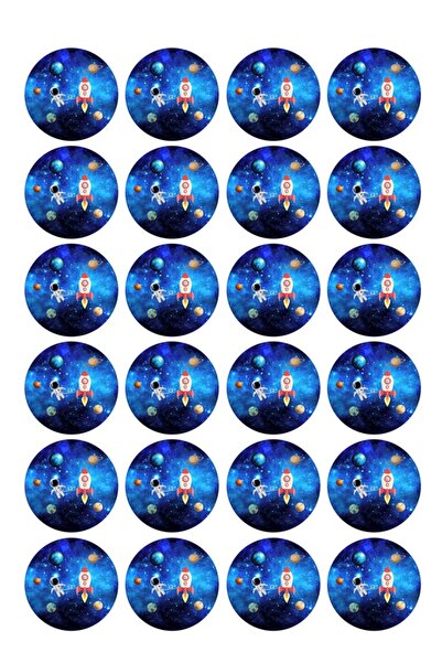 hediyehobihersey Uzay Kurabiye Baskısı Şekerli Kağıda Baskı (4,5cm 24 adet)