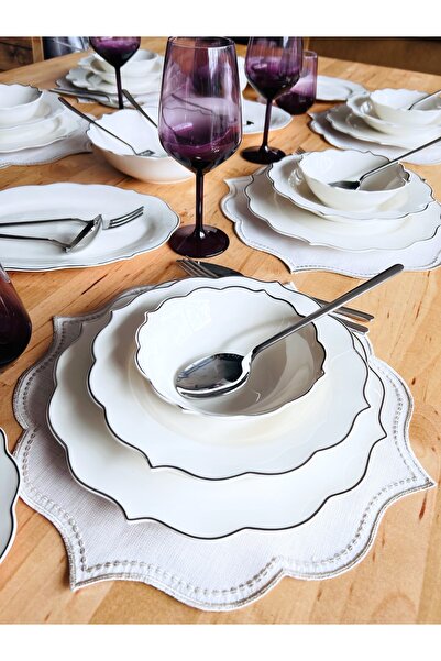 CASA DE BELLA Silver Modern 56 Parça 12 Kişilik Bone China Yemek Takımı