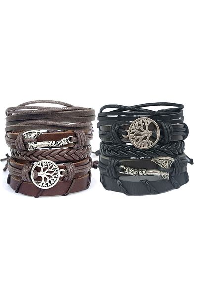BSN Store 2 Set of 10 Genuine Leather Bracelets with Viking Axe and Infinity Figures