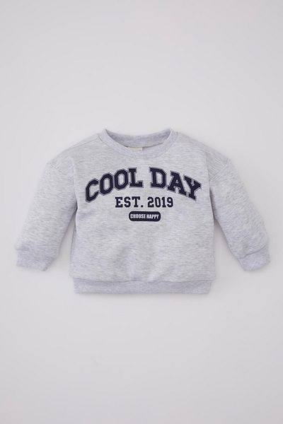 DeFacto Baby Boy Crew Neck Slogan Printed Soft Lined Sweatshirt