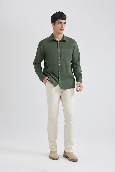 DeFacto Polo Neck Relax Fit Gabardine Shirt - Long Sleeve C1477Ax24Sp