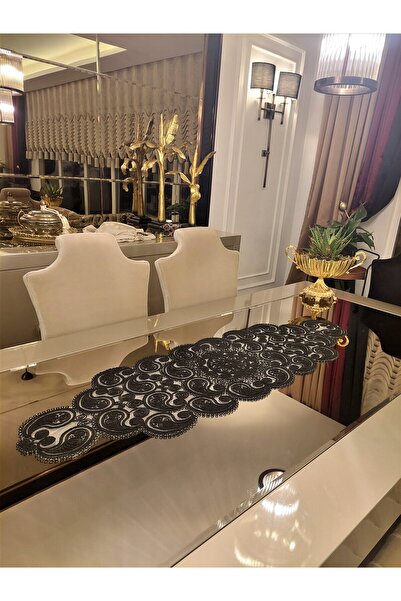 CAMİNHO DA LUA Damla Lüks Runner Salon Oda Sehpa Masa Örtüsü Fransız Güpürlü ...