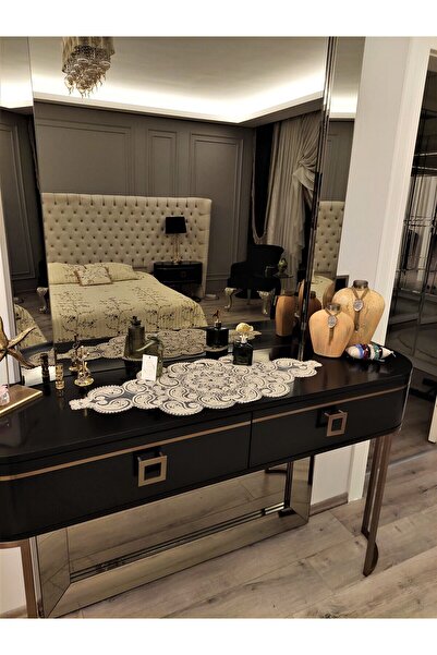 CAMİNHO DA LUA Damla Lüks Runner Salon Oda Sehpa Masa Örtüsü Fransız Güpürlü Çeyizlik Kapiçino