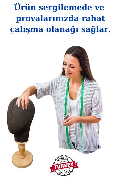 Manken İstanbul Upright and Horizontal Needle Covered Fabric with Wooden Stand Head Mannequin Wig Accessory Mannequin