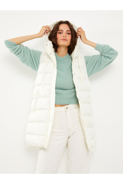 LC Waikiki Жіночий надувний жилет з капюшоном, стьобаний з візерунком